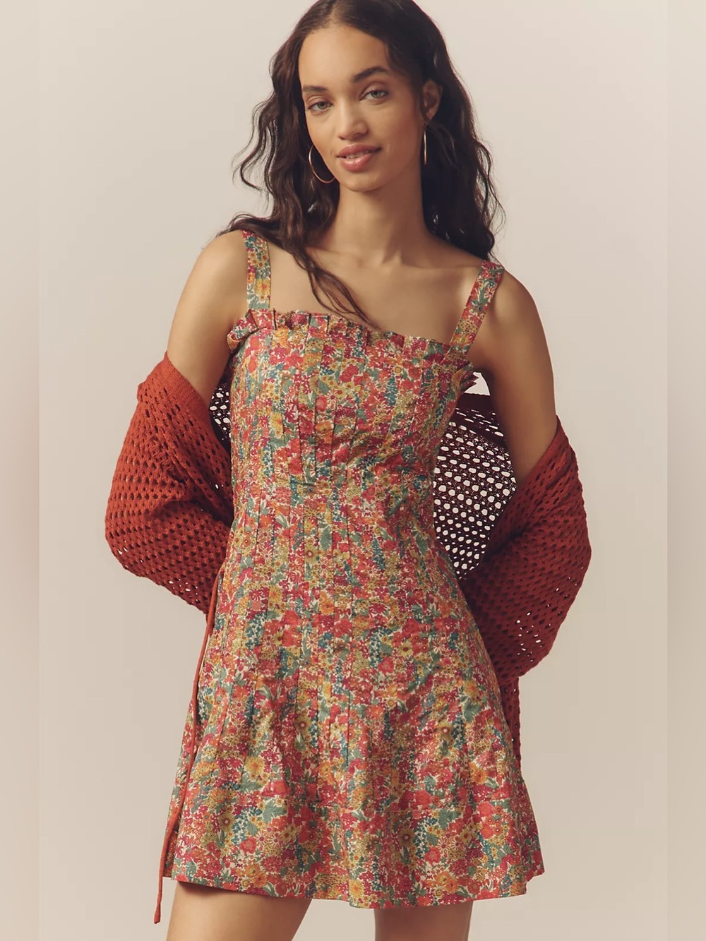 Anthropologie Love The Label Cally Sleeveless Ruffle-Trim Mini Dress